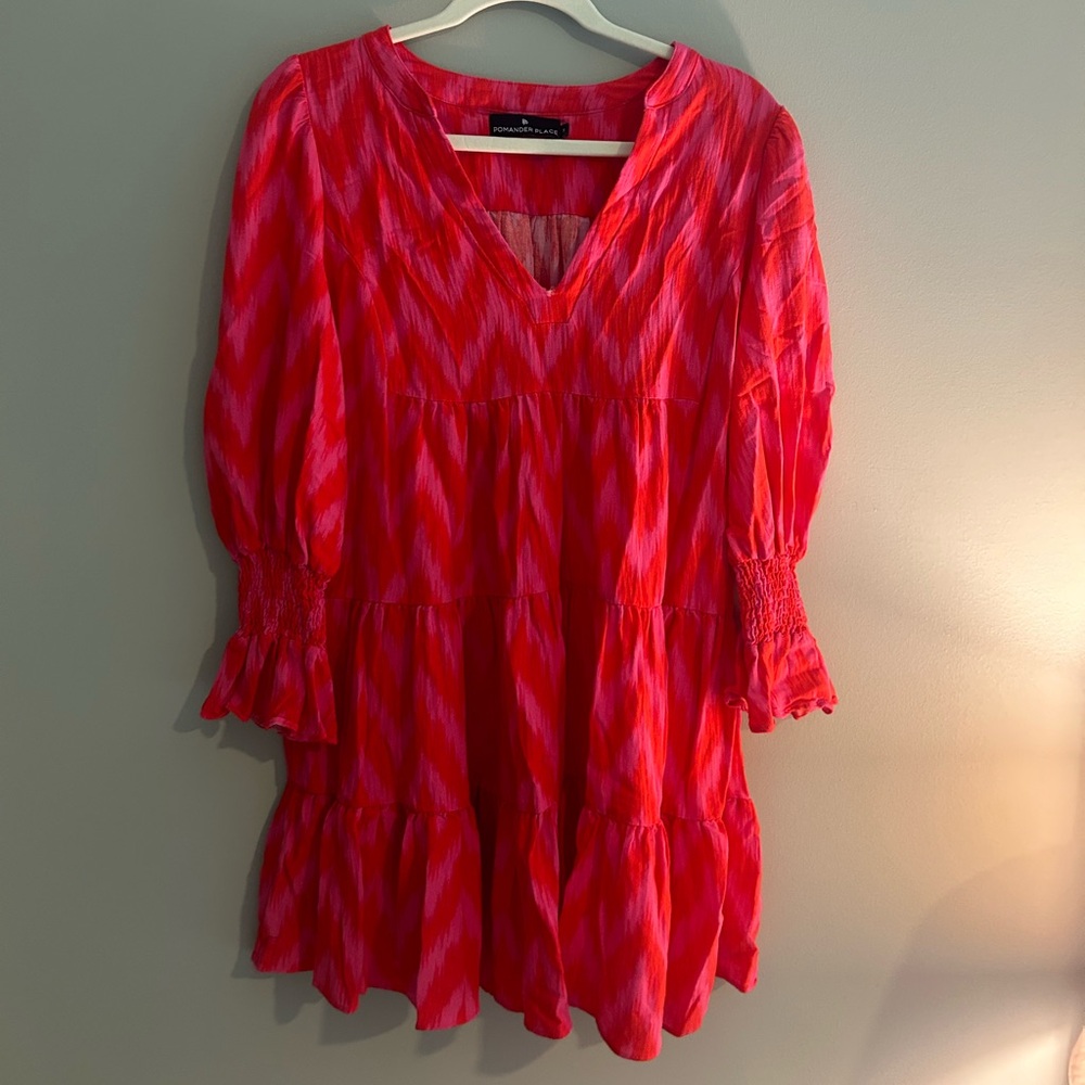 Pomander Place Red & Pink Chevron Dress